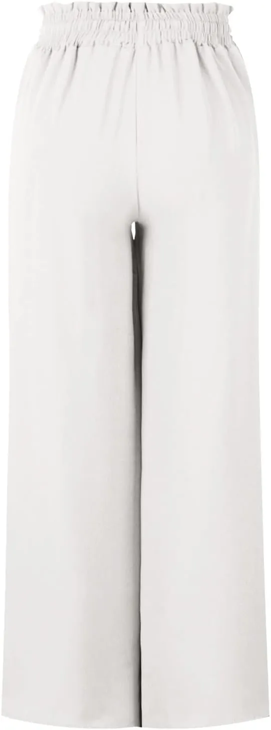 Flowy Wide Leg Pants for Women Ladies Elastic High Waist Palazzo Pants Solid Casual Beach Trousers Pocket Long Pant