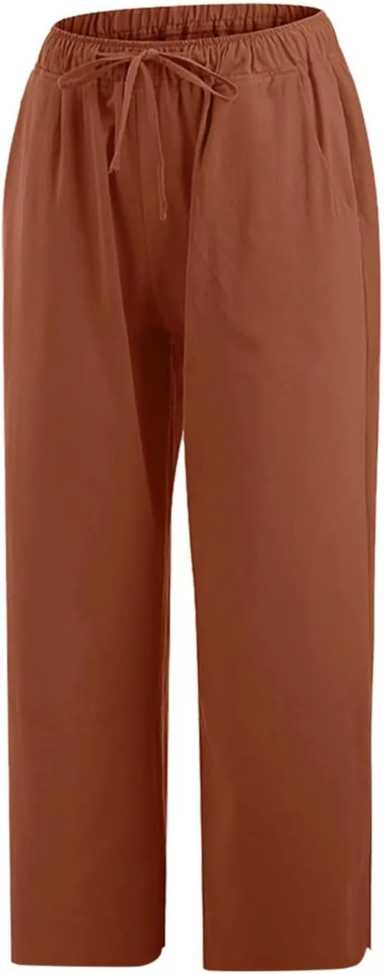 Flowy Women's Linen Pants Summer Palazzo Wide Leg Slacks Comfy High Waisted Pant 2025 Vacation Trousers with Pocket