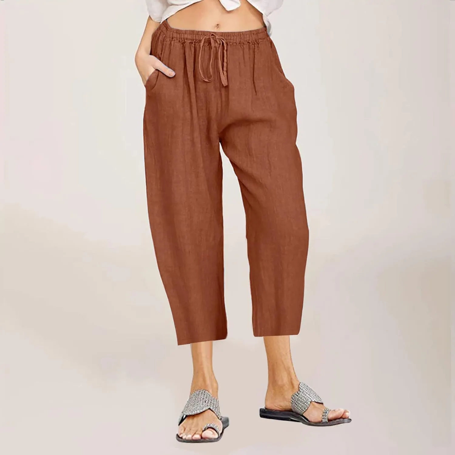 Flowy Women's Linen Pants Summer Palazzo Wide Leg Slacks Comfy High Waisted Pant 2025 Vacation Trousers with Pocket