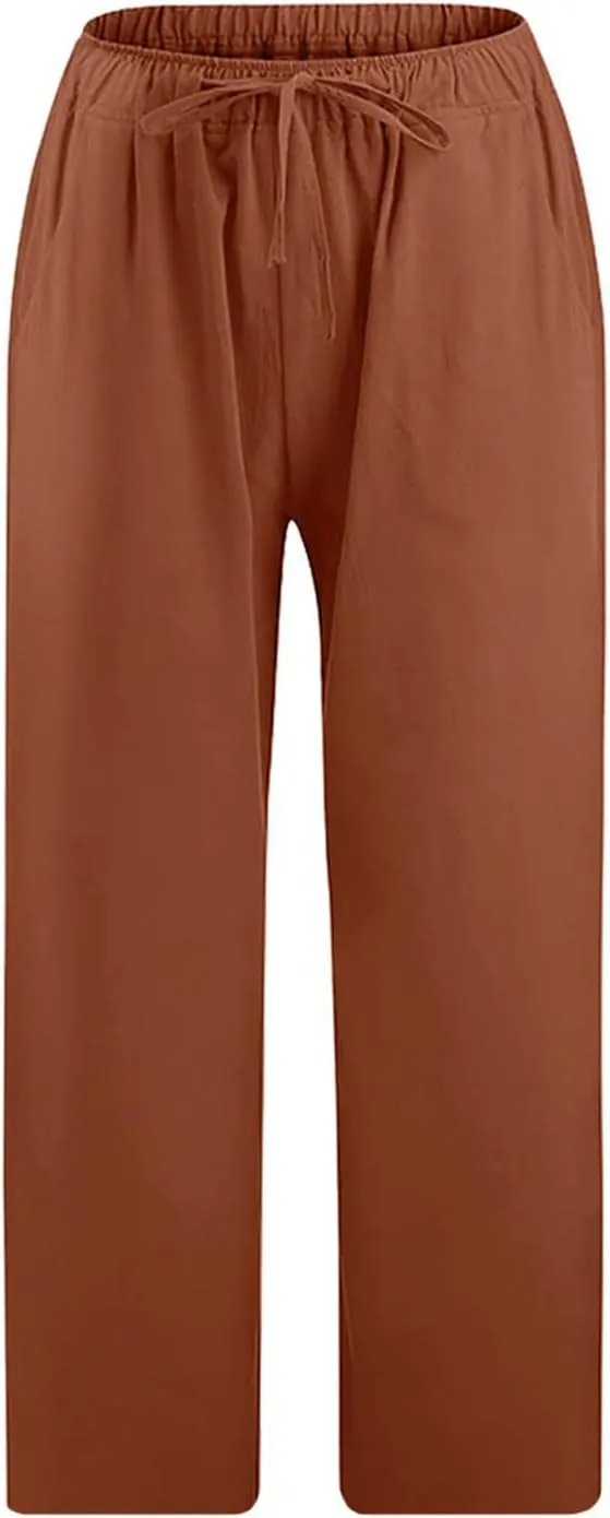 Flowy Women's Linen Pants Summer Palazzo Wide Leg Slacks Comfy High Waisted Pant 2025 Vacation Trousers with Pocket