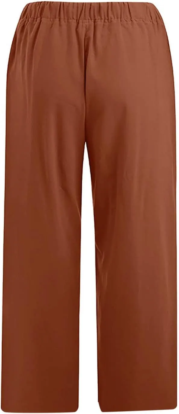 Flowy Women's Linen Pants Summer Palazzo Wide Leg Slacks Comfy High Waisted Pant 2025 Vacation Trousers with Pocket