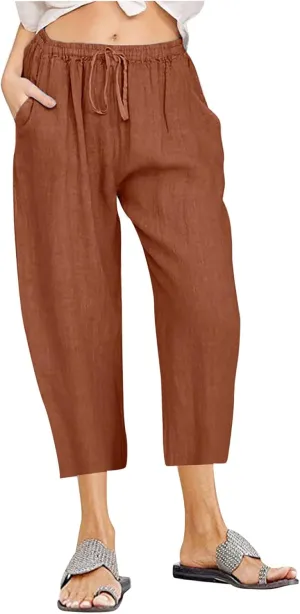 Flowy Women's Linen Pants Summer Palazzo Wide Leg Slacks Comfy High Waisted Pant 2025 Vacation Trousers with Pocket