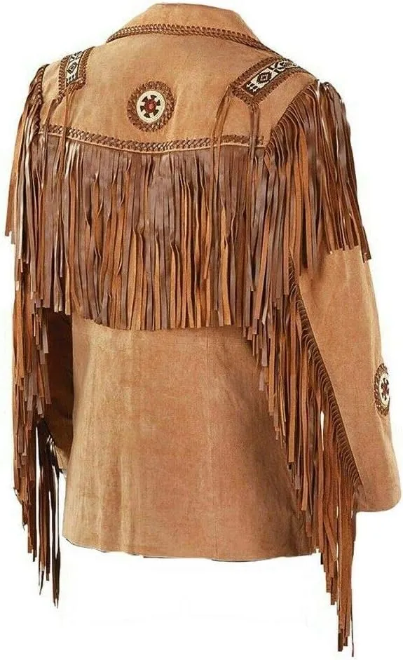 Fringe Jacket Men - Brown Western Cowboy Indian Leather Native American Suede Jacket Men