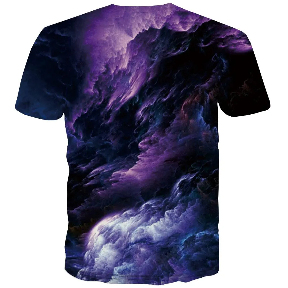 Galaxy T shirts Men Space Tshirts Novelty Graphic T-shirts Graphic Purple T-shirts 3d Smoke Tshirts Cool Short Sleeve Punk Rock