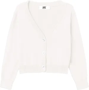 Girls Cropped Cardigan Sweater [Cute Petal Buttons] Long Sleeve Short Cardigan for Dress
