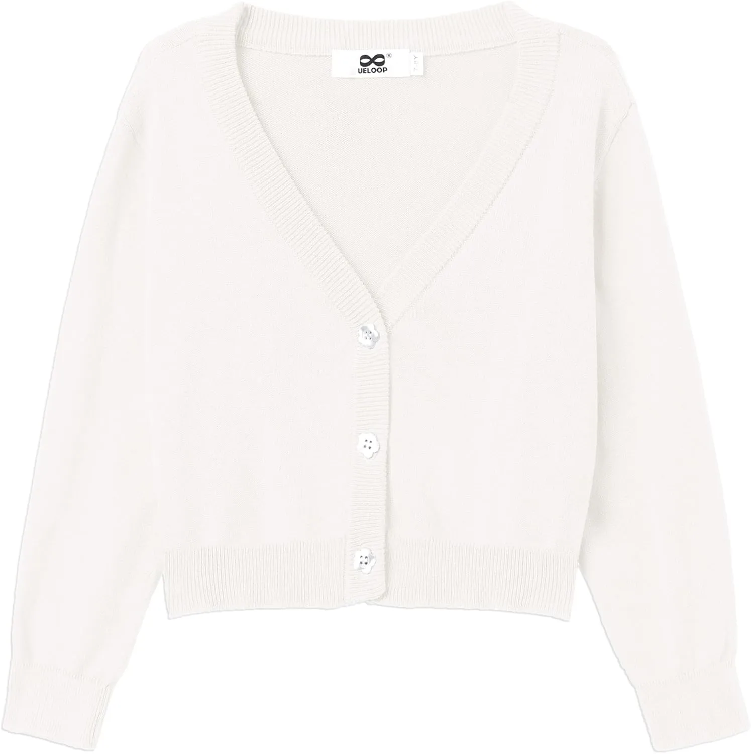 Girls Cropped Cardigan Sweater [Cute Petal Buttons] Long Sleeve Short Cardigan for Dress