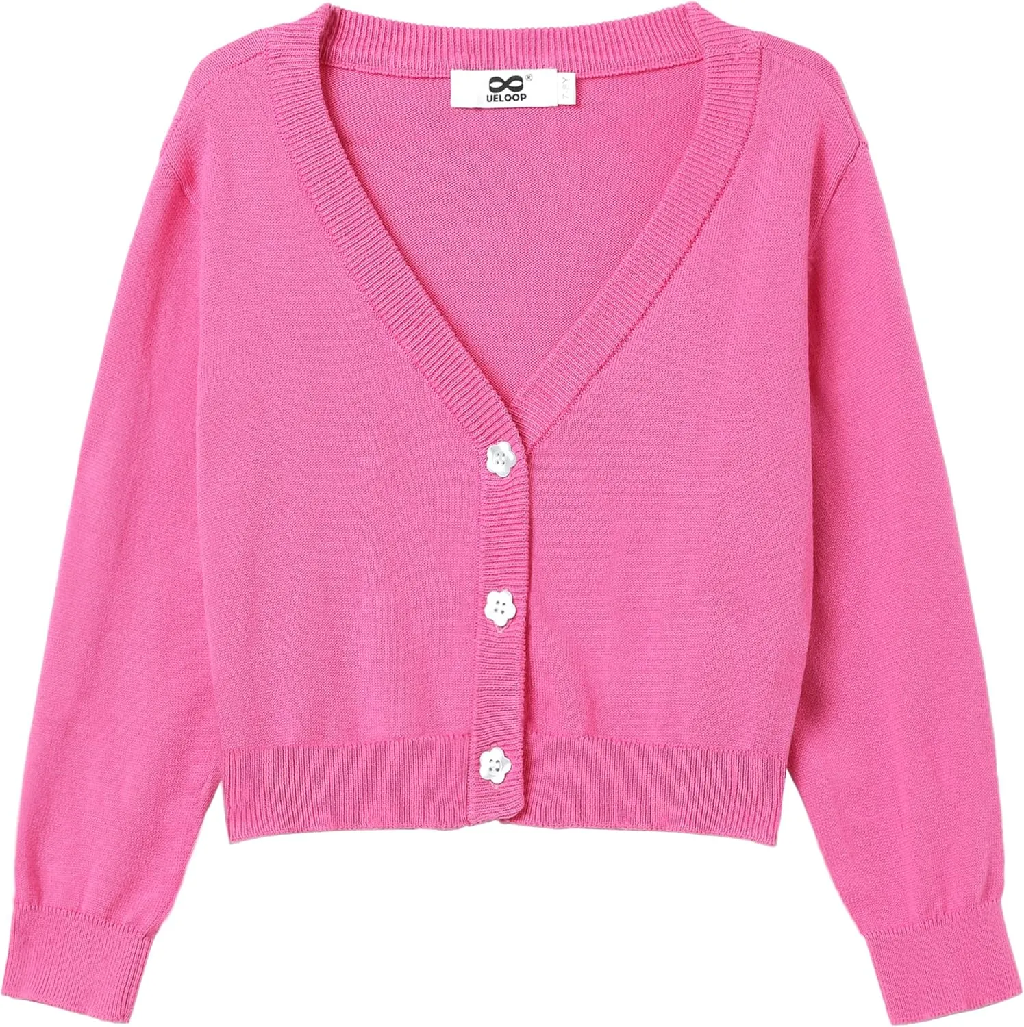 Girls Cropped Cardigan Sweater [Cute Petal Buttons] Long Sleeve Short Cardigan for Dress