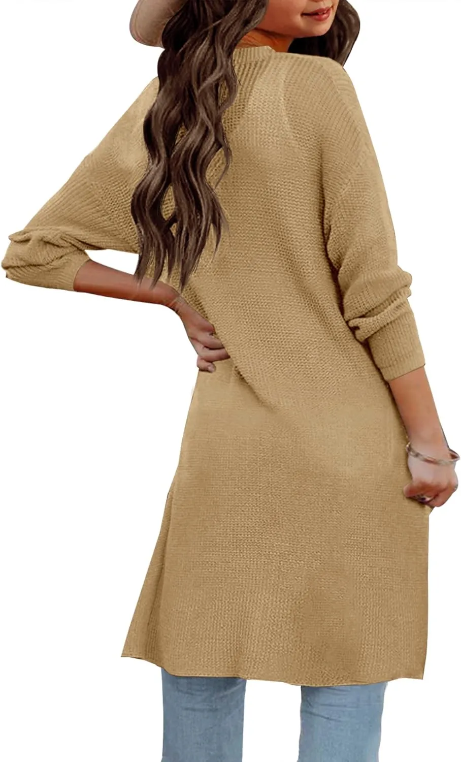 Girl's Open Front Cardigan Long Sleeve Knit Sweaters Lightweight Summer Solid Loose Outerwear Coats with Pockets