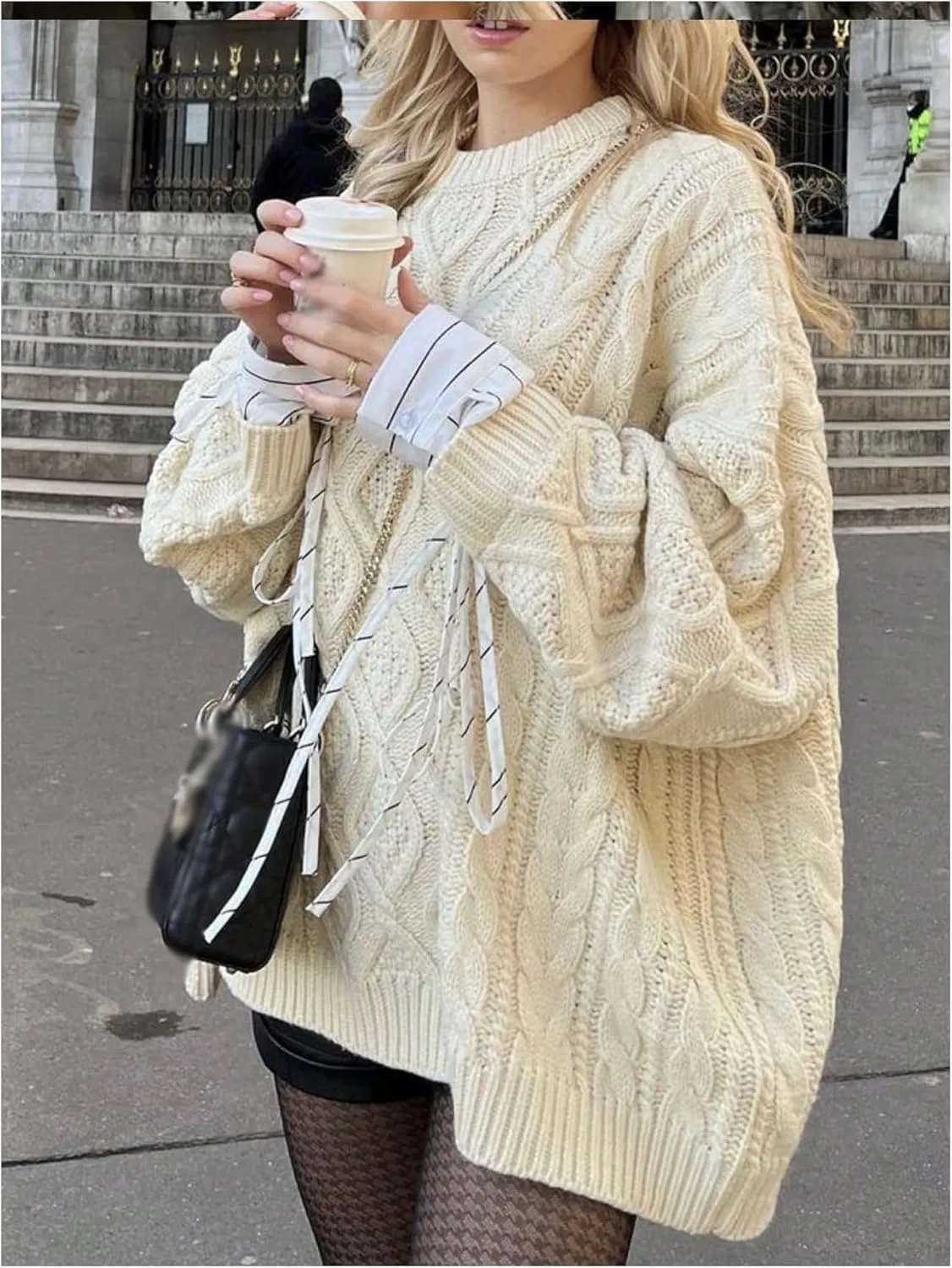 GORGLITTER Women's Color Block Mock Neck Sweater Bishop Long Sleeve Casual Pullovers Jumper Top