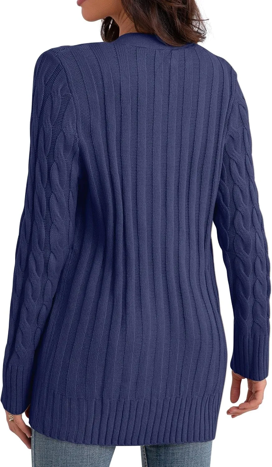 GRECERELLE Women's Long Sleeve Loose Knit Cable Open Front Button Down Cardigan Sweater Outerwear Coat with Pockets