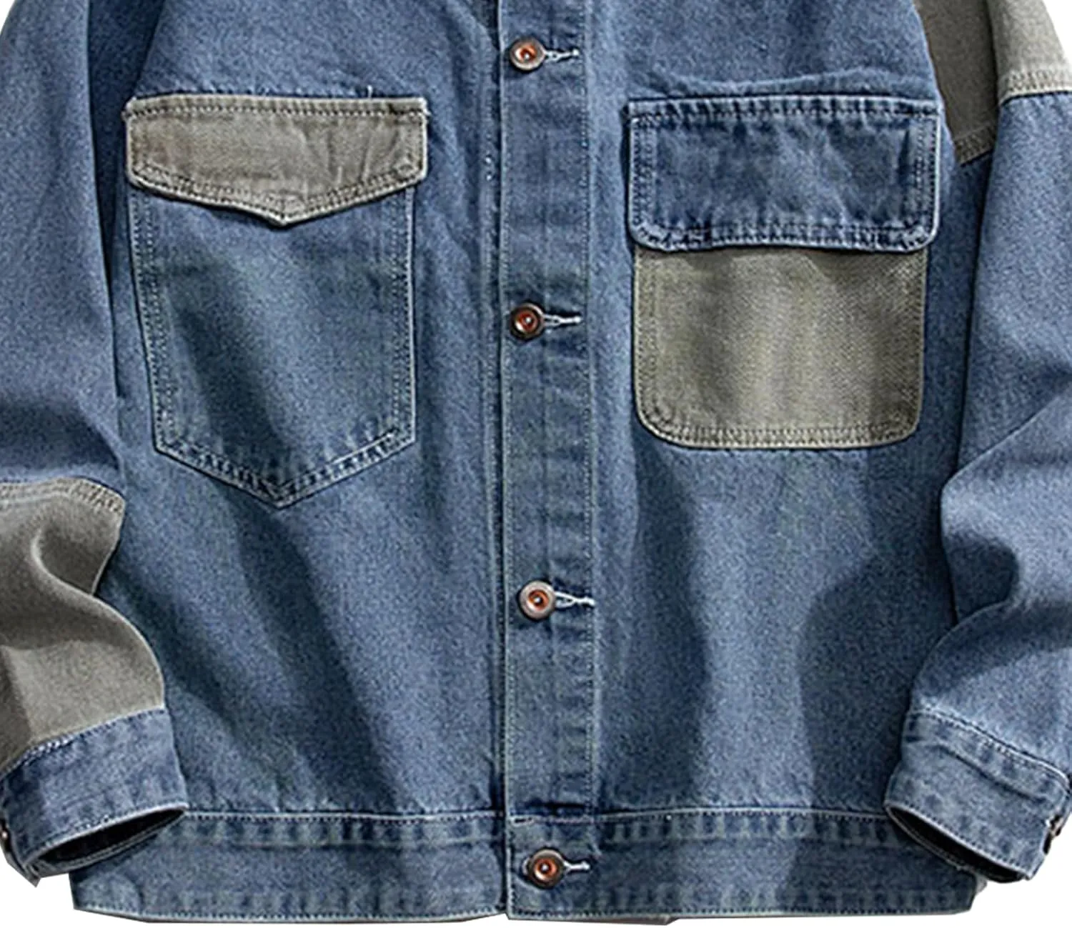 GURUNVANI Patchwork Denim Jacket Mens Oversized Jean Coat Button Down Outwear Tops
