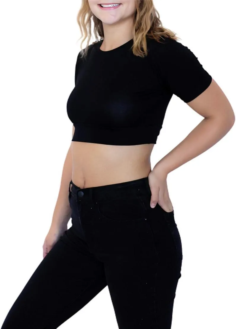 HALFTEE Crew Neck Short Sleeve Layering Tee | Crop Tops for Women & Teens | XS - 6X