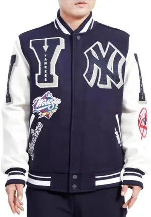 H&D Clothing Mens New York Letterman Yankees Mash Up Varsity Jacket Mens NY College Baseball Varsity Bomber Jacket