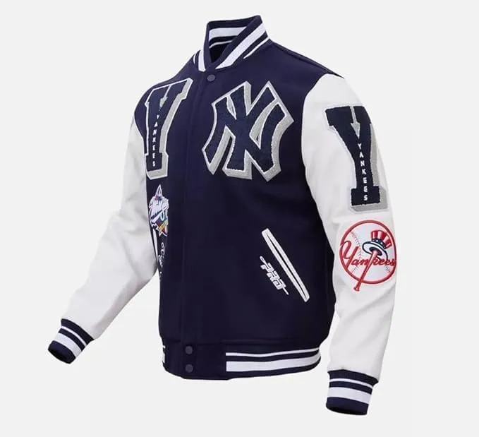 H&D Clothing Mens New York Letterman Yankees Mash Up Varsity Jacket Mens NY College Baseball Varsity Bomber Jacket