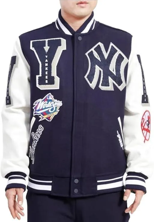H&D Clothing Mens New York Letterman Yankees Mash Up Varsity Jacket Mens NY College Baseball Varsity Bomber Jacket