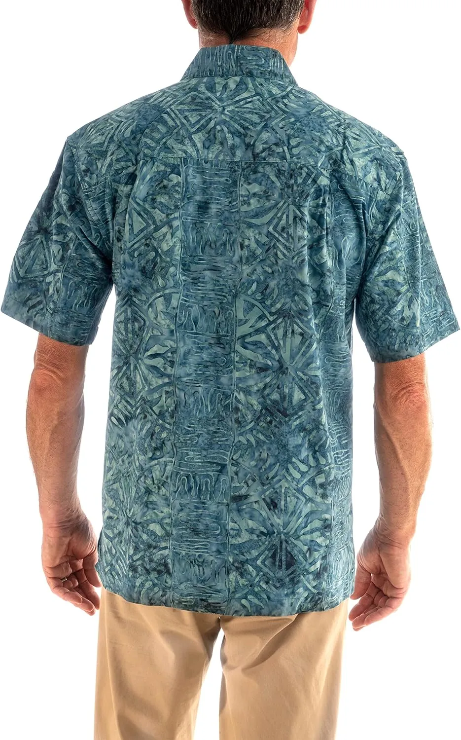 Hawaiian Short Sleeve Cotton Button-Down Batik Shirt for Men (Geometric Forest)