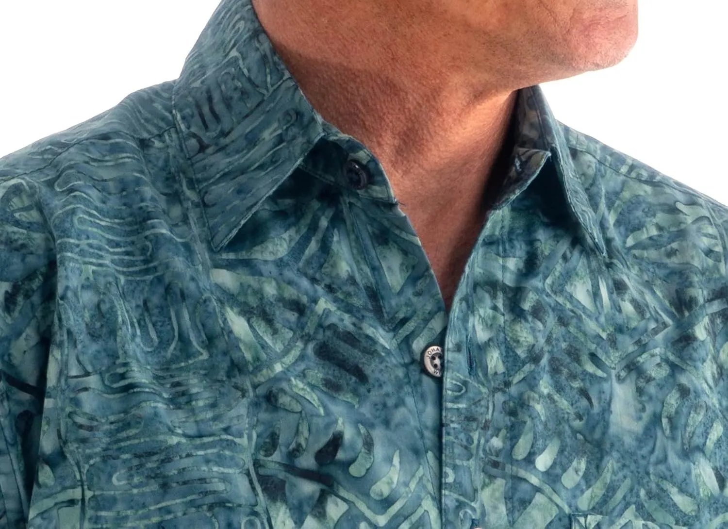 Hawaiian Short Sleeve Cotton Button-Down Batik Shirt for Men (Geometric Forest)
