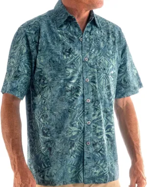 Hawaiian Short Sleeve Cotton Button-Down Batik Shirt for Men (Geometric Forest)