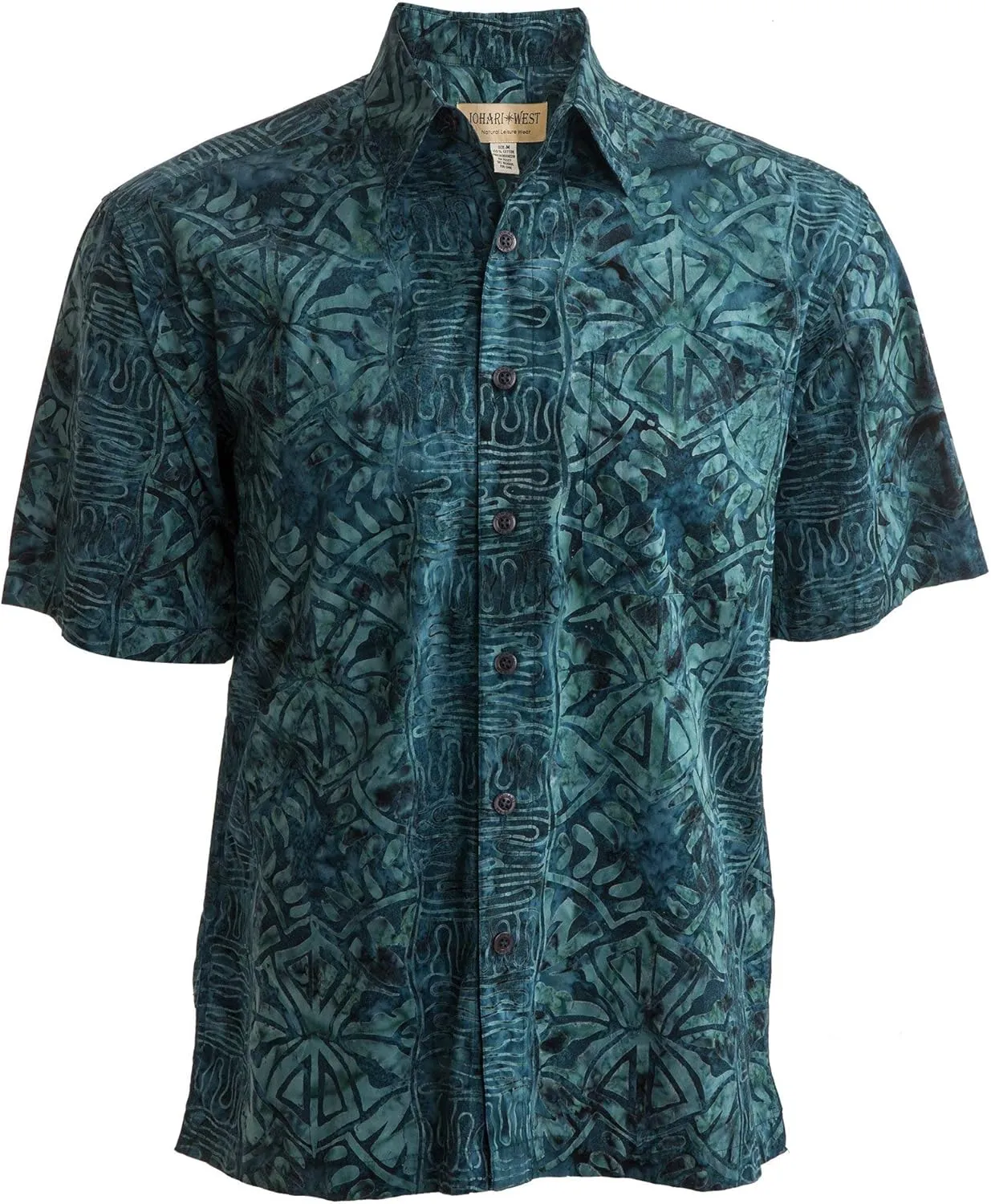 Hawaiian Short Sleeve Cotton Button-Down Batik Shirt for Men (Geometric Forest)