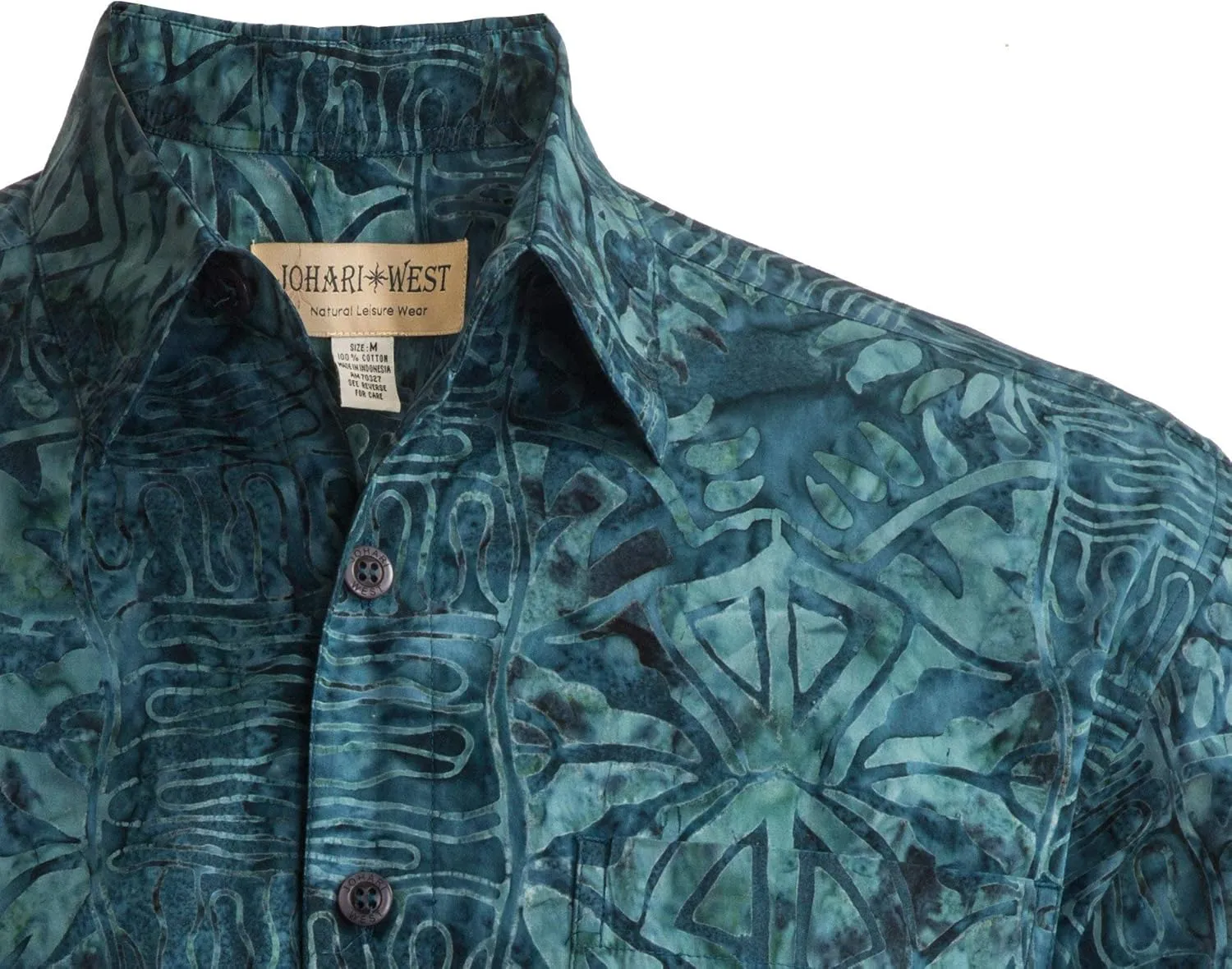 Hawaiian Short Sleeve Cotton Button-Down Batik Shirt for Men (Geometric Forest)