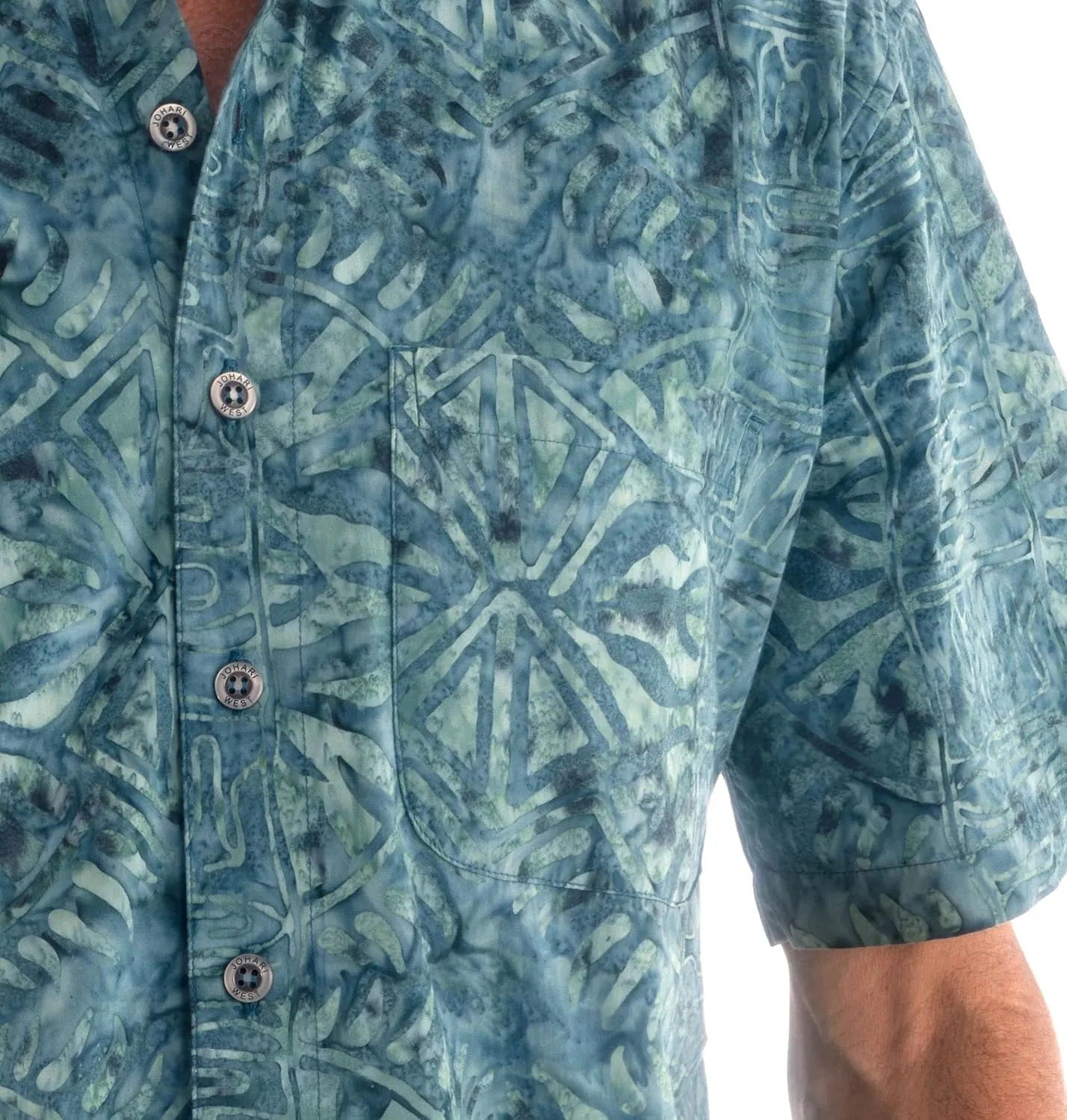 Hawaiian Short Sleeve Cotton Button-Down Batik Shirt for Men (Geometric Forest)