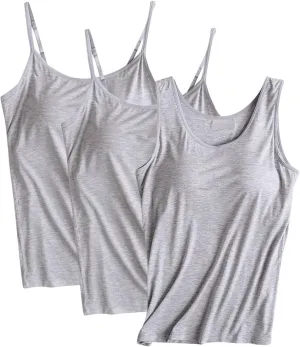 HGps8w Women's Adjustable Spaghetti Strap Shelf Bra Camisoles Basic Bulit-in Bra Tank Tops Soft Modal Undershirts Pack of 3