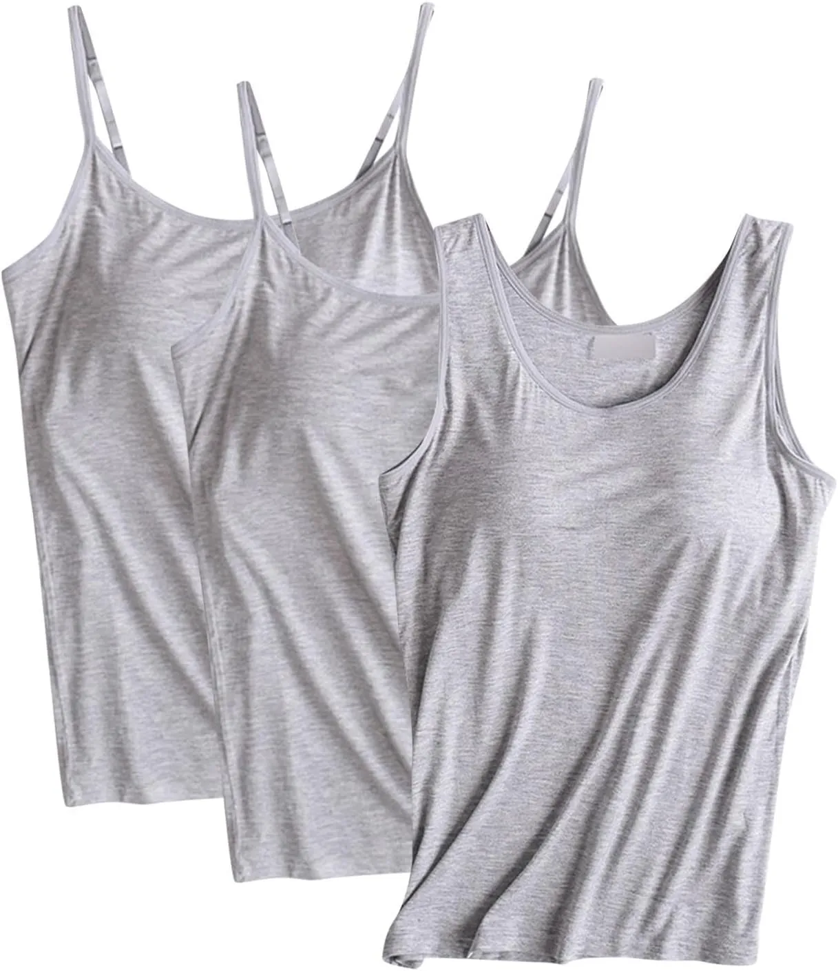 HGps8w Women's Adjustable Spaghetti Strap Shelf Bra Camisoles Basic Bulit-in Bra Tank Tops Soft Modal Undershirts Pack of 3