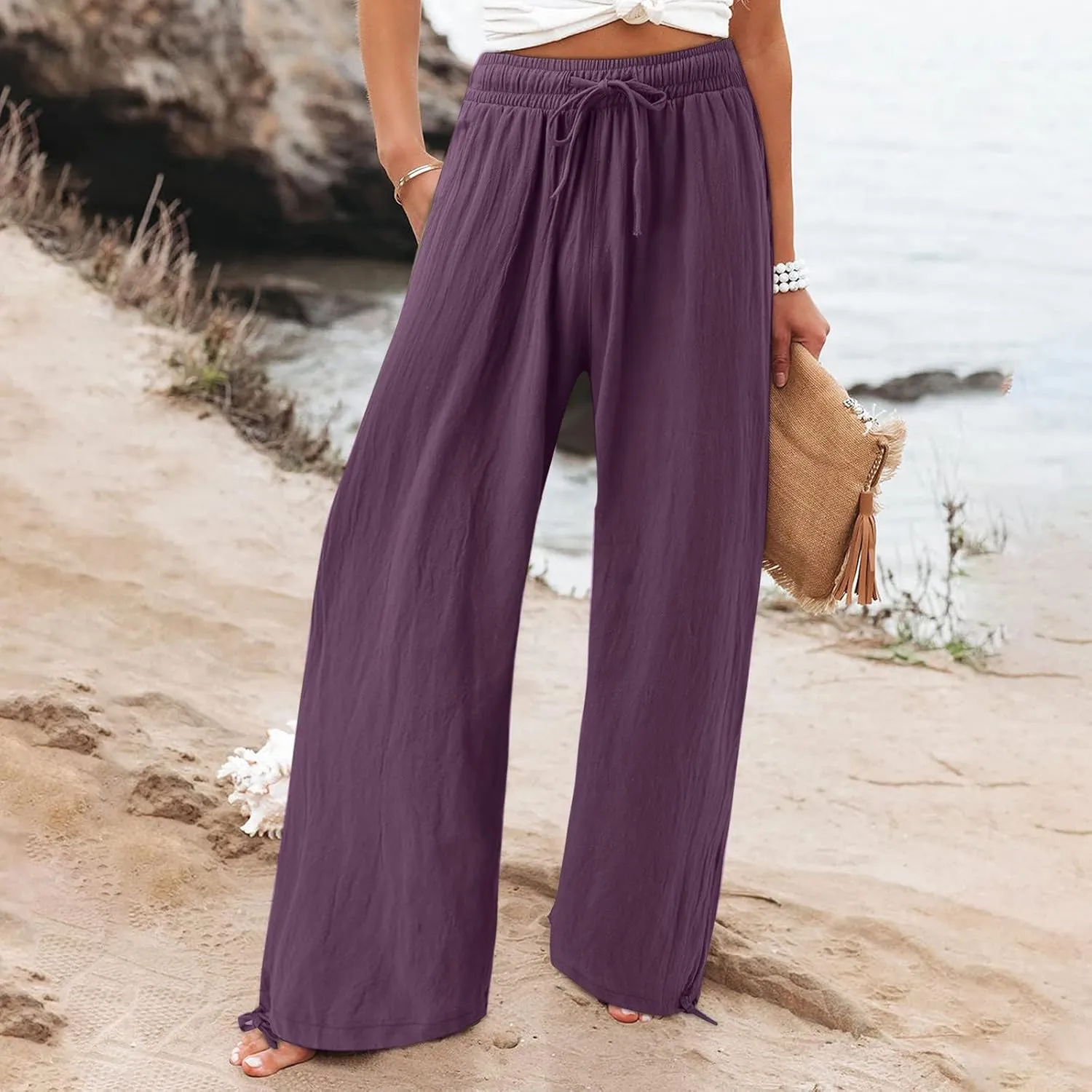High Waisted Palazzo Pants for Women, Wide Leg Trousers Women, Casual Boho Pants with Pockets for Work or Lounge