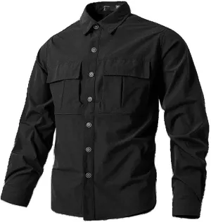 Hiking Men Long Sleeves Cargo Work Summer Outdoor Quick Dry Hunting Shirt Multi Pocket