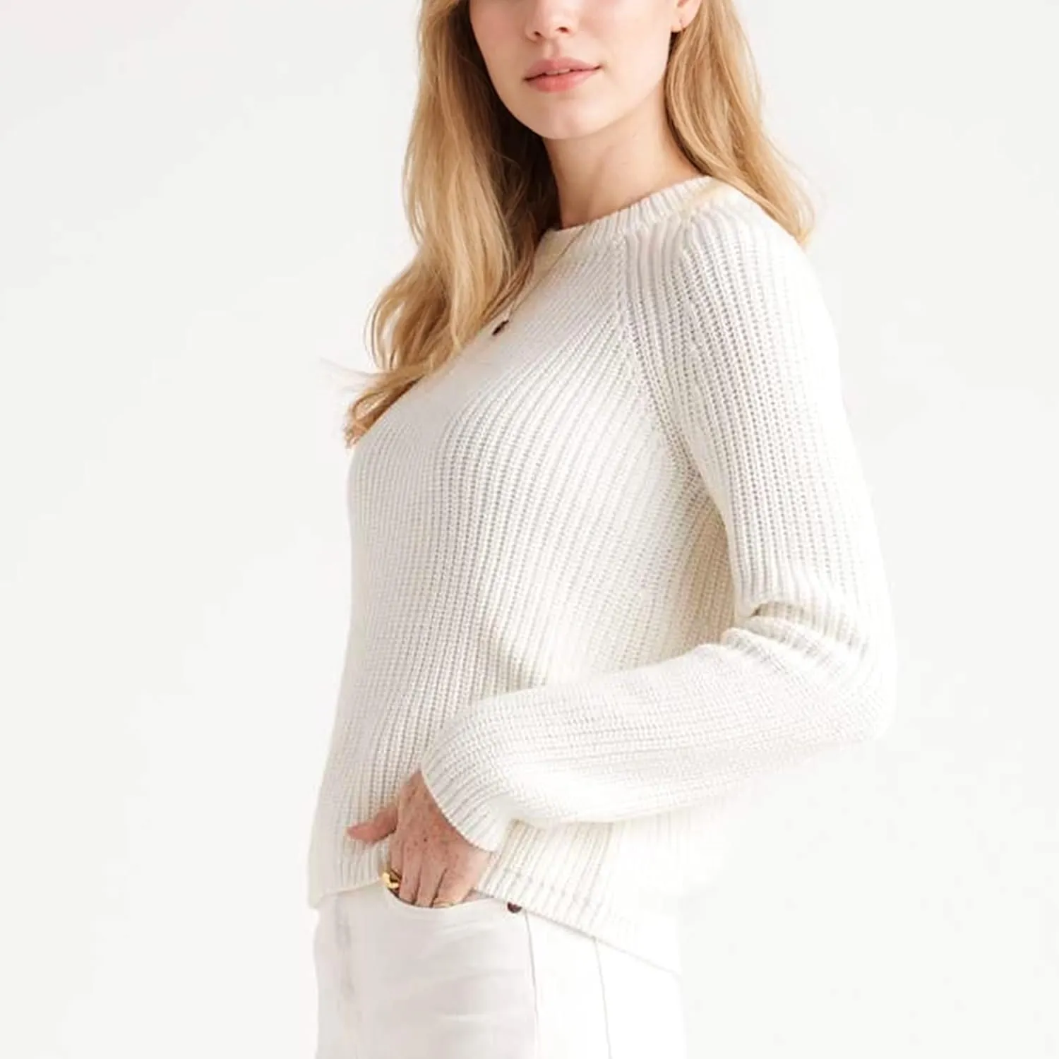 Hixiaohe Women's Sweater 2025 Fall Fisherman Knit Pullover Cascual Solid Color Crewneck Long Sleeve Sweater Top