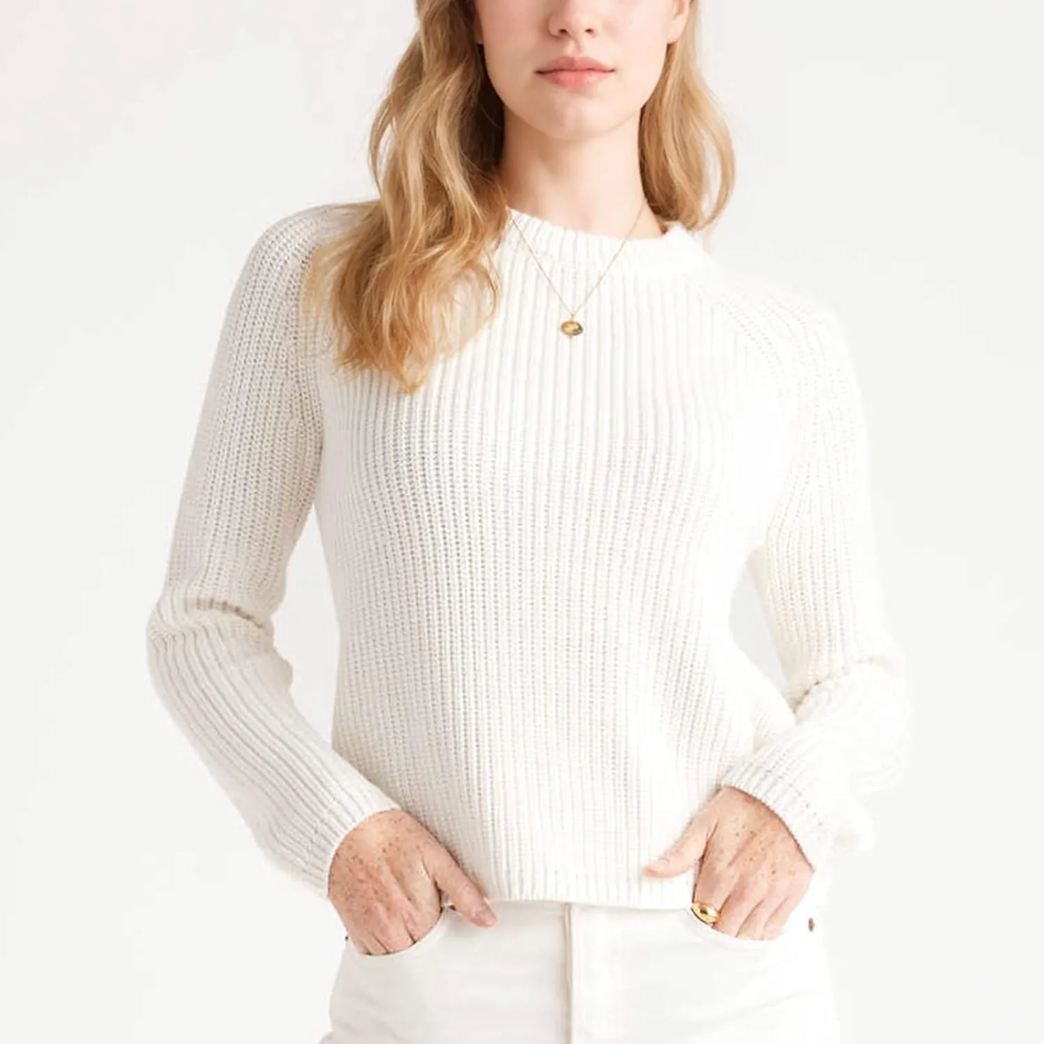 Hixiaohe Women's Sweater 2025 Fall Fisherman Knit Pullover Cascual Solid Color Crewneck Long Sleeve Sweater Top