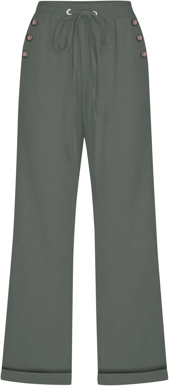 hlysgo Capri Pants for Women High Waisted Drawstring Cotton Linen Casual Pants 2025 Summer Comfy Plus Size Cropped Trouser