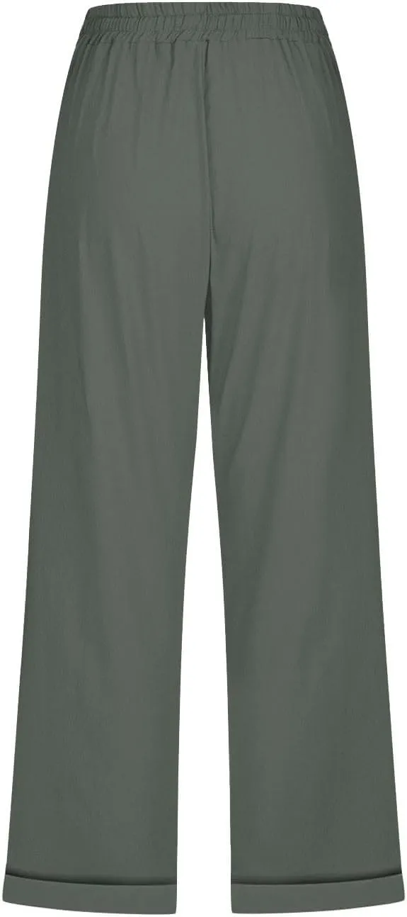 hlysgo Capri Pants for Women High Waisted Drawstring Cotton Linen Casual Pants 2025 Summer Comfy Plus Size Cropped Trouser