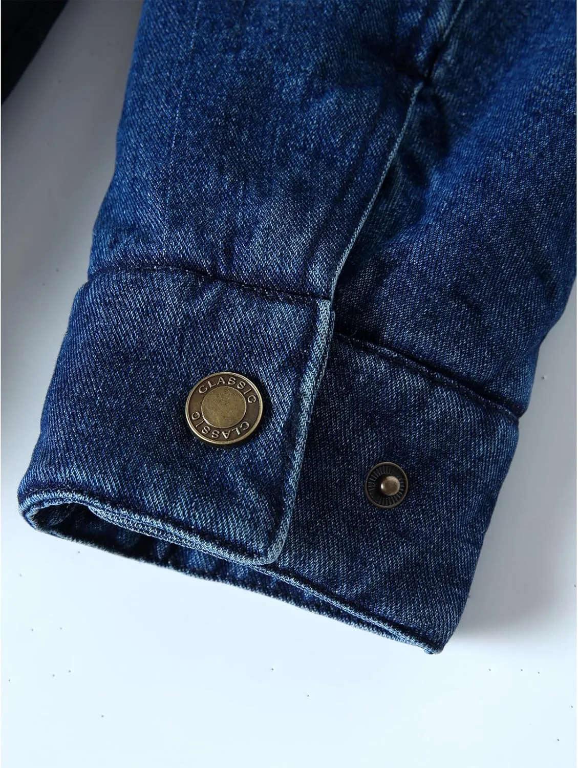INVACHI Mens Denim Trucker Jacket Lapel Sherpa Fleece Lined with Down Patchwork and Pockets