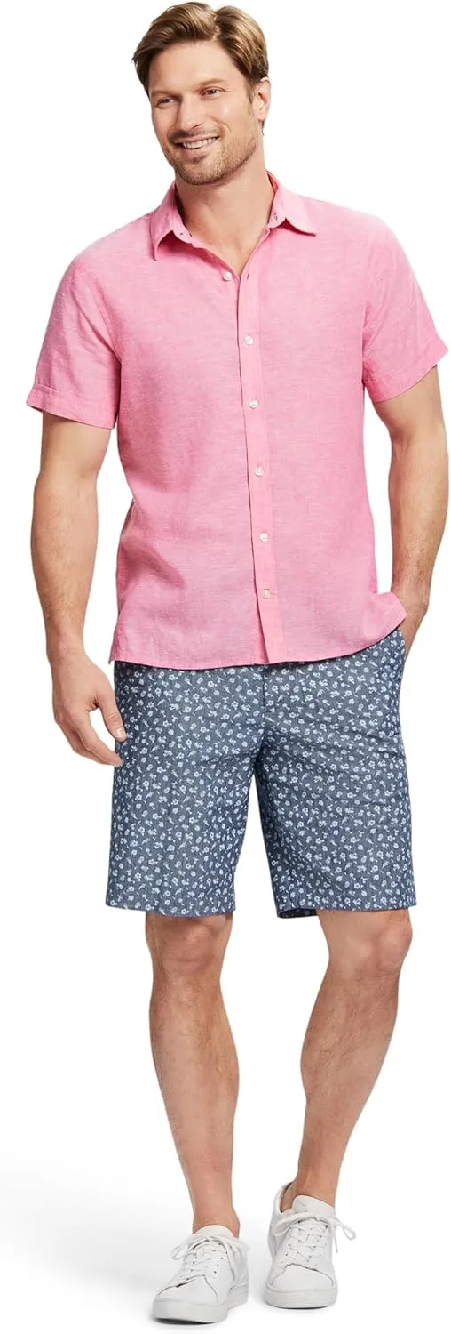 IZOD Men's Linen Button Down Short Sleeve Shirt