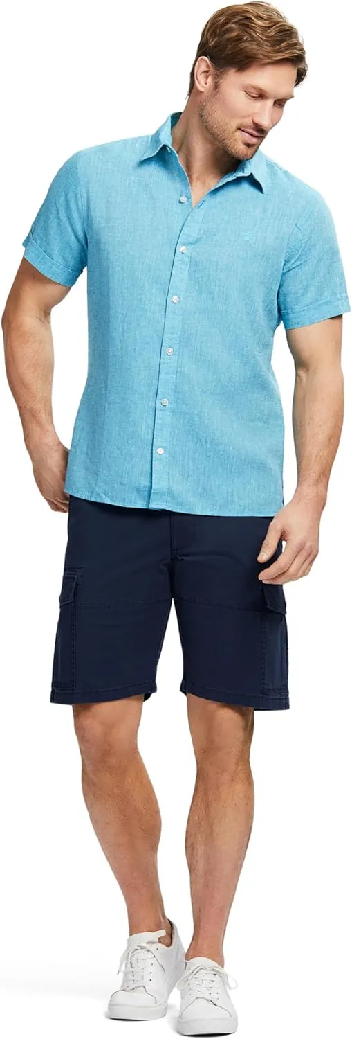 IZOD Men's Linen Button Down Short Sleeve Shirt
