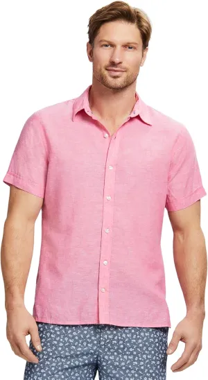 IZOD Men's Linen Button Down Short Sleeve Shirt