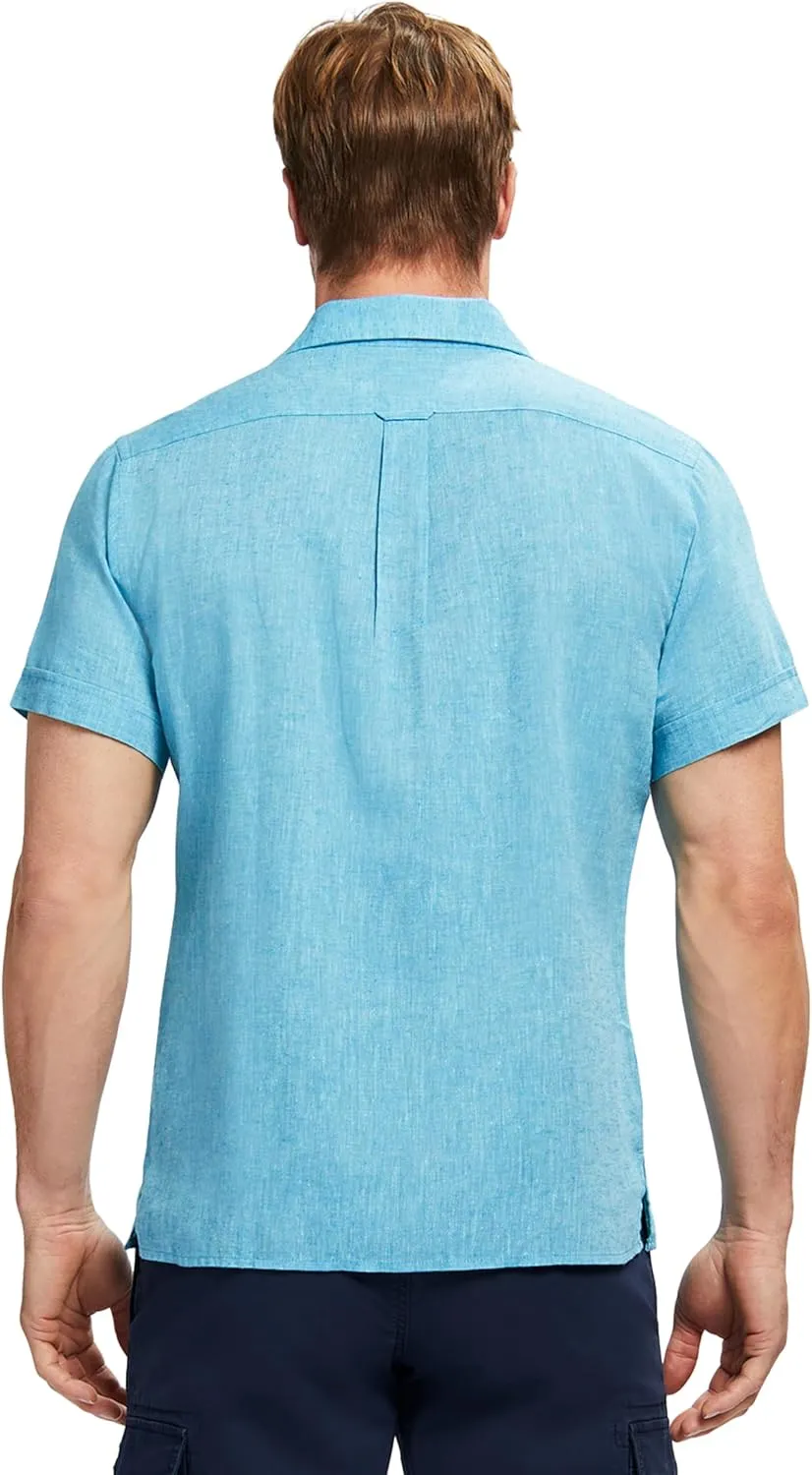 IZOD Men's Linen Button Down Short Sleeve Shirt