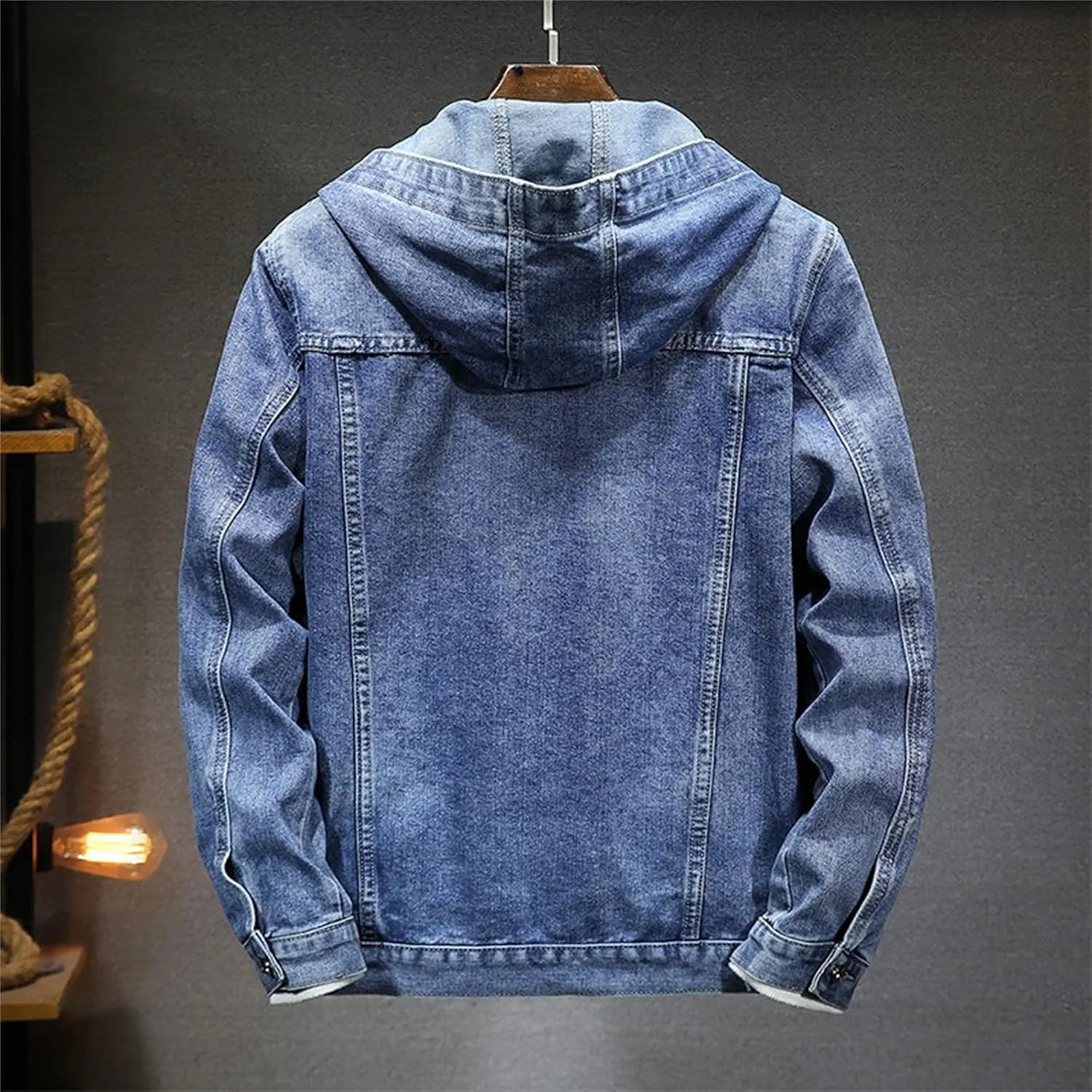 JEKE-DG Men's Distressed Denim Hoodie Jacket Casual Slim Fit Button Down Jeans Coat Long Sleeve Trucker Outwear