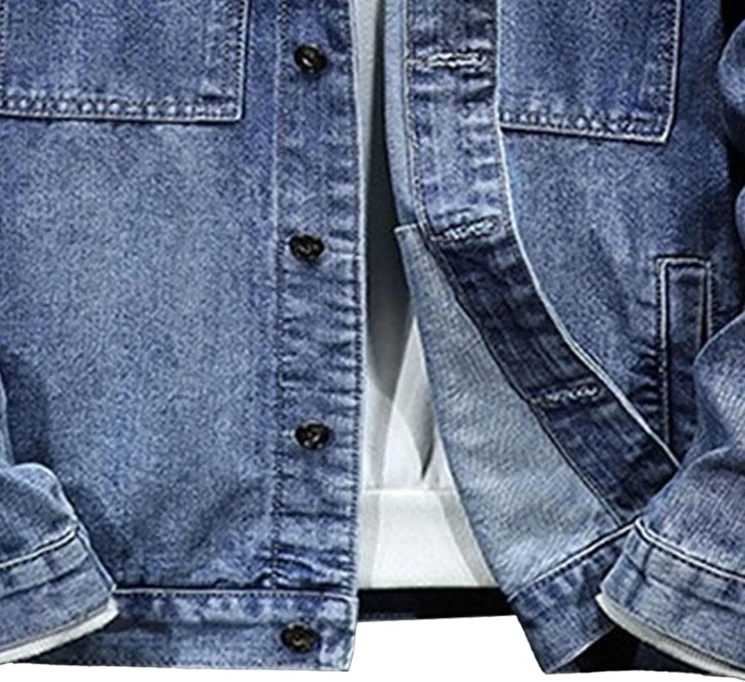 JEKE-DG Men's Distressed Denim Hoodie Jacket Casual Slim Fit Button Down Jeans Coat Long Sleeve Trucker Outwear