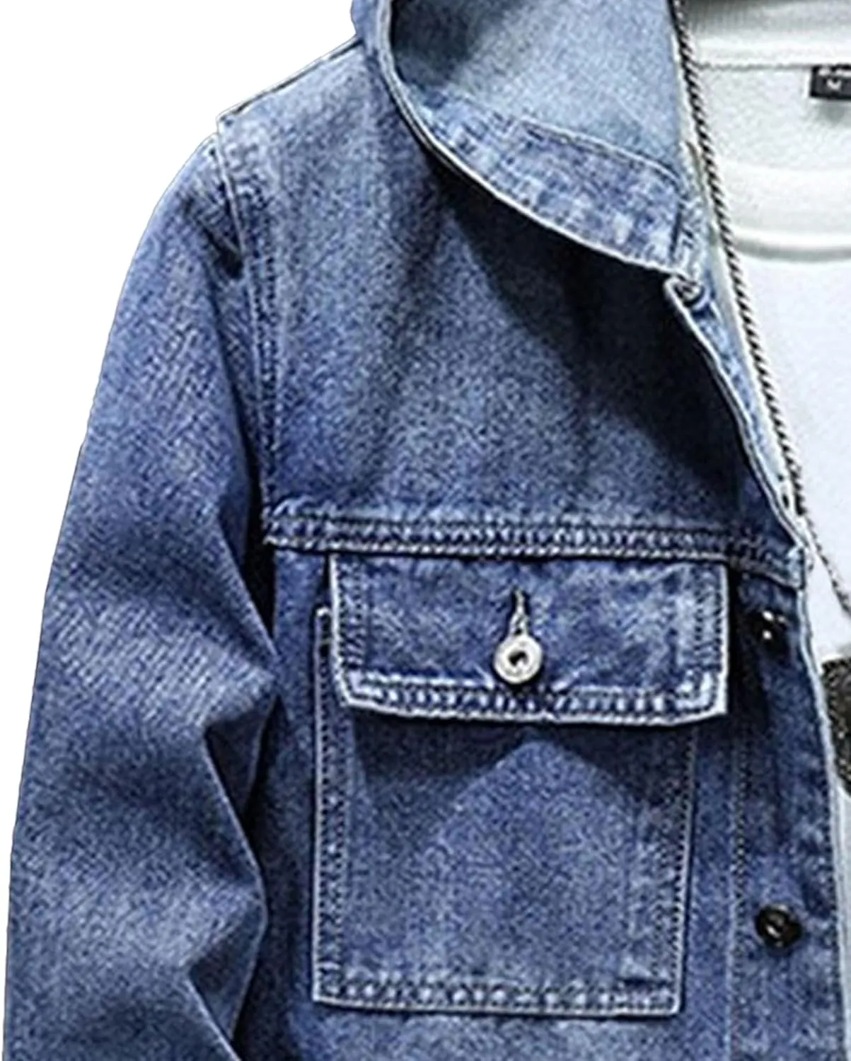 JEKE-DG Men's Distressed Denim Hoodie Jacket Casual Slim Fit Button Down Jeans Coat Long Sleeve Trucker Outwear