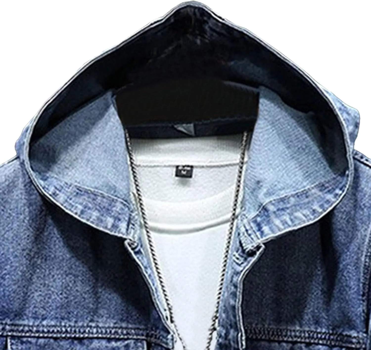 JEKE-DG Men's Distressed Denim Hoodie Jacket Casual Slim Fit Button Down Jeans Coat Long Sleeve Trucker Outwear