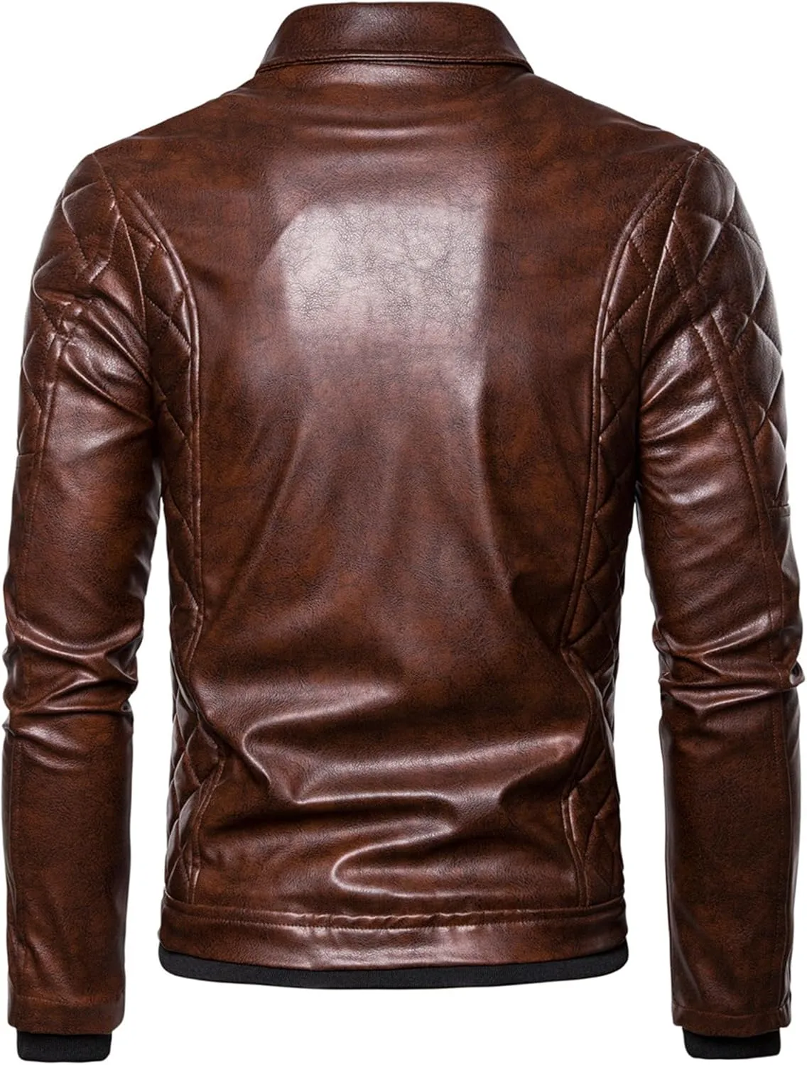 JEShifangjiusu Men'S Removable Fur Collar Jacket Sherpa Lined Zips Faux Leather Jacket Leather Vintage Retro Coat Outwear