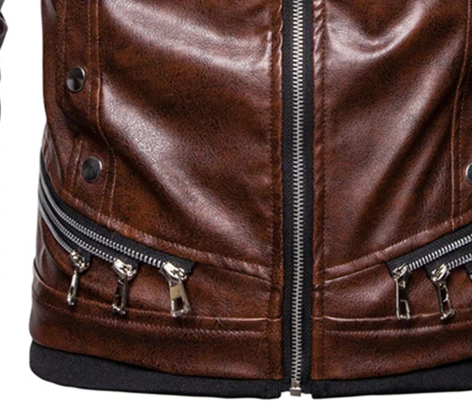JEShifangjiusu Men'S Removable Fur Collar Jacket Sherpa Lined Zips Faux Leather Jacket Leather Vintage Retro Coat Outwear