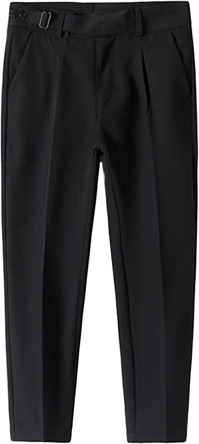 JEShifangjiusu Men's Slim Fit Stretch Dress Pants Skinny Fit Flat Front Suit Pants Plaid Business Chino Pants with Pockets (32,Black), Black, 32
