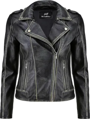 Jild Biker Style Vintage Leather Jacket Women - Casual Fashion Motorcycle Zip-Up Lightweight Coat Collar Women Leather Jacket