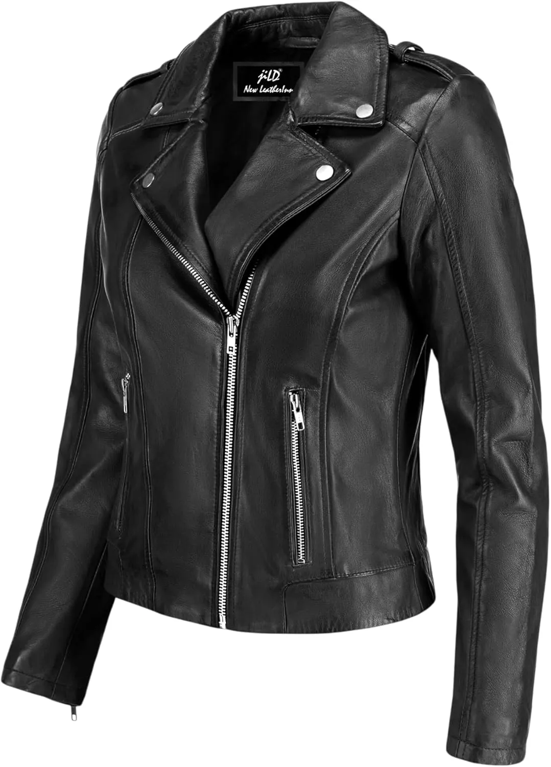Jild Biker Style Vintage Leather Jacket Women - Casual Fashion Motorcycle Zip-Up Lightweight Coat Collar Women Leather Jacket