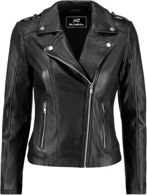 Jild Biker Style Vintage Leather Jacket Women - Casual Fashion Motorcycle Zip-Up Lightweight Coat Collar Women Leather Jacket