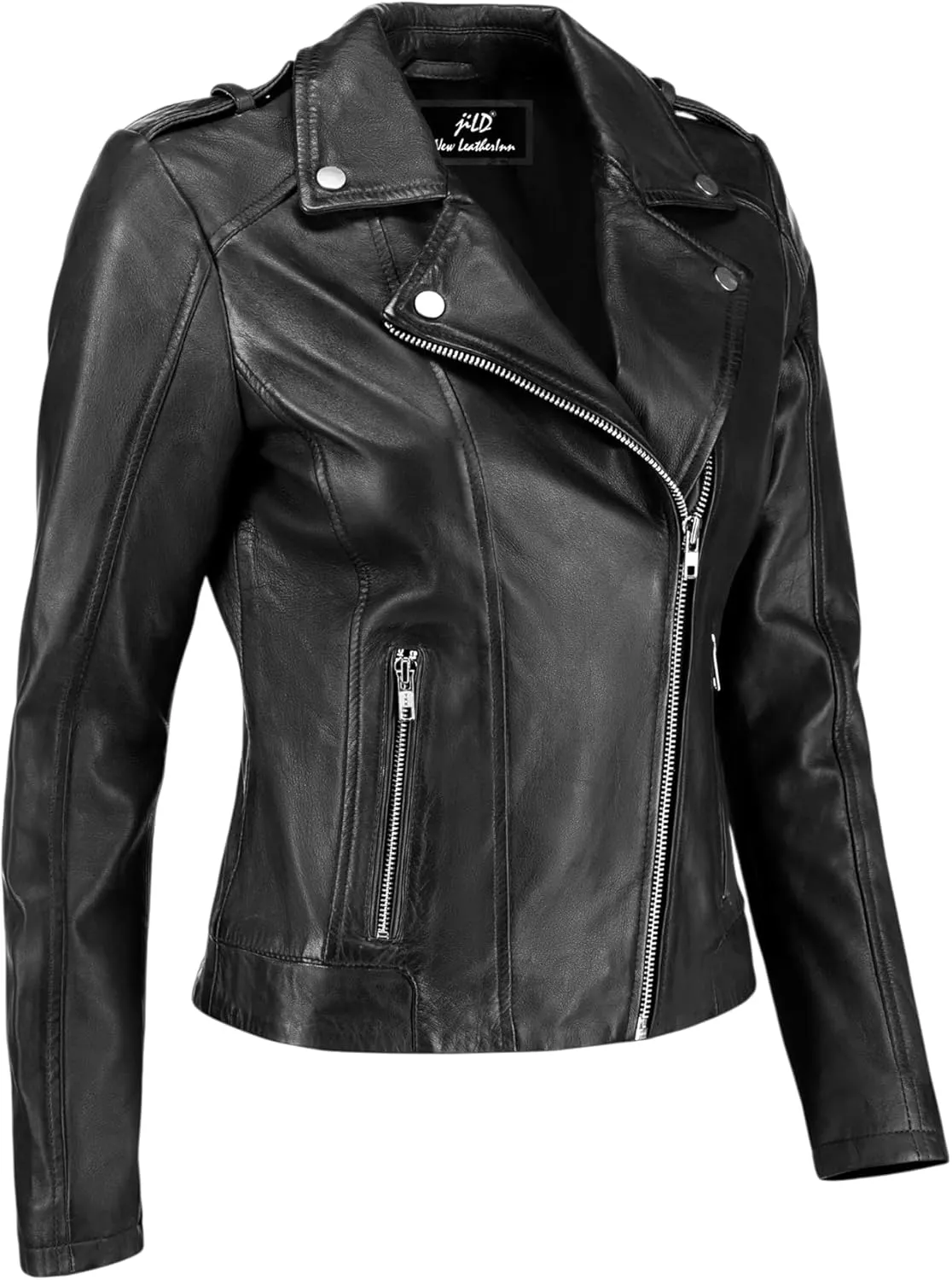 Jild Biker Style Vintage Leather Jacket Women - Casual Fashion Motorcycle Zip-Up Lightweight Coat Collar Women Leather Jacket