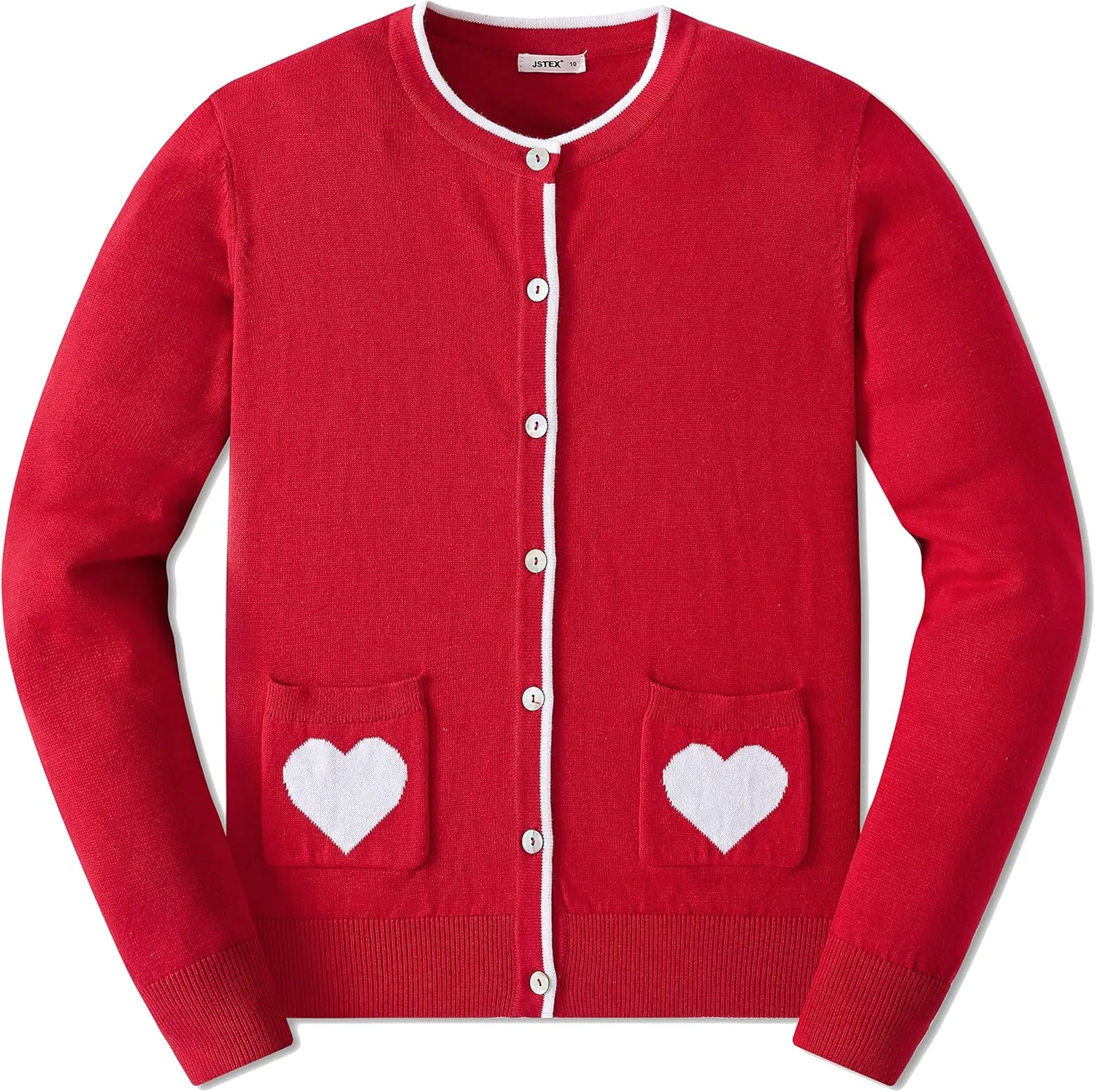 JSTEX Girls Cute Cardigan 100% Cotton Knit Kids Cardigan Long Sleeve Crew Neck Button Sweaters for Girl Size 4-14